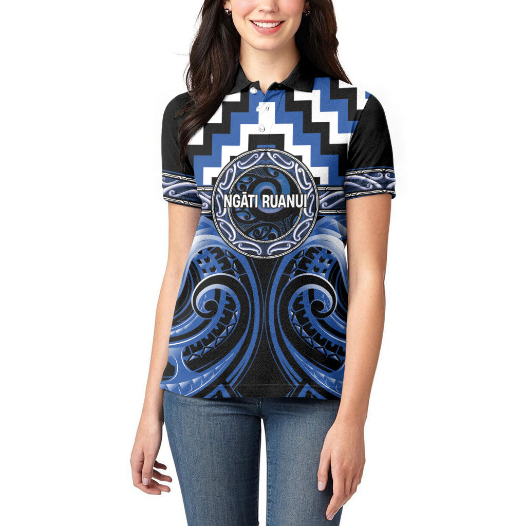 Aotearoa Ngati Ruanui Personalised Women Polo Shirt Maori Iwi Poutama Puhoro Tattoo LT14 - Polynesian Pride