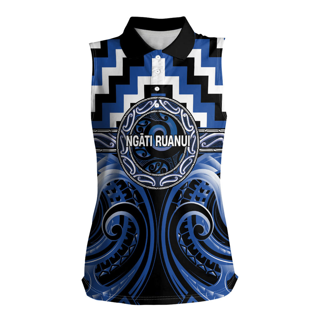 Aotearoa Ngati Ruanui Personalised Women Sleeveless Polo Shirt Maori Iwi Poutama Puhoro Tattoo LT14 Female Blue - Polynesian Pride