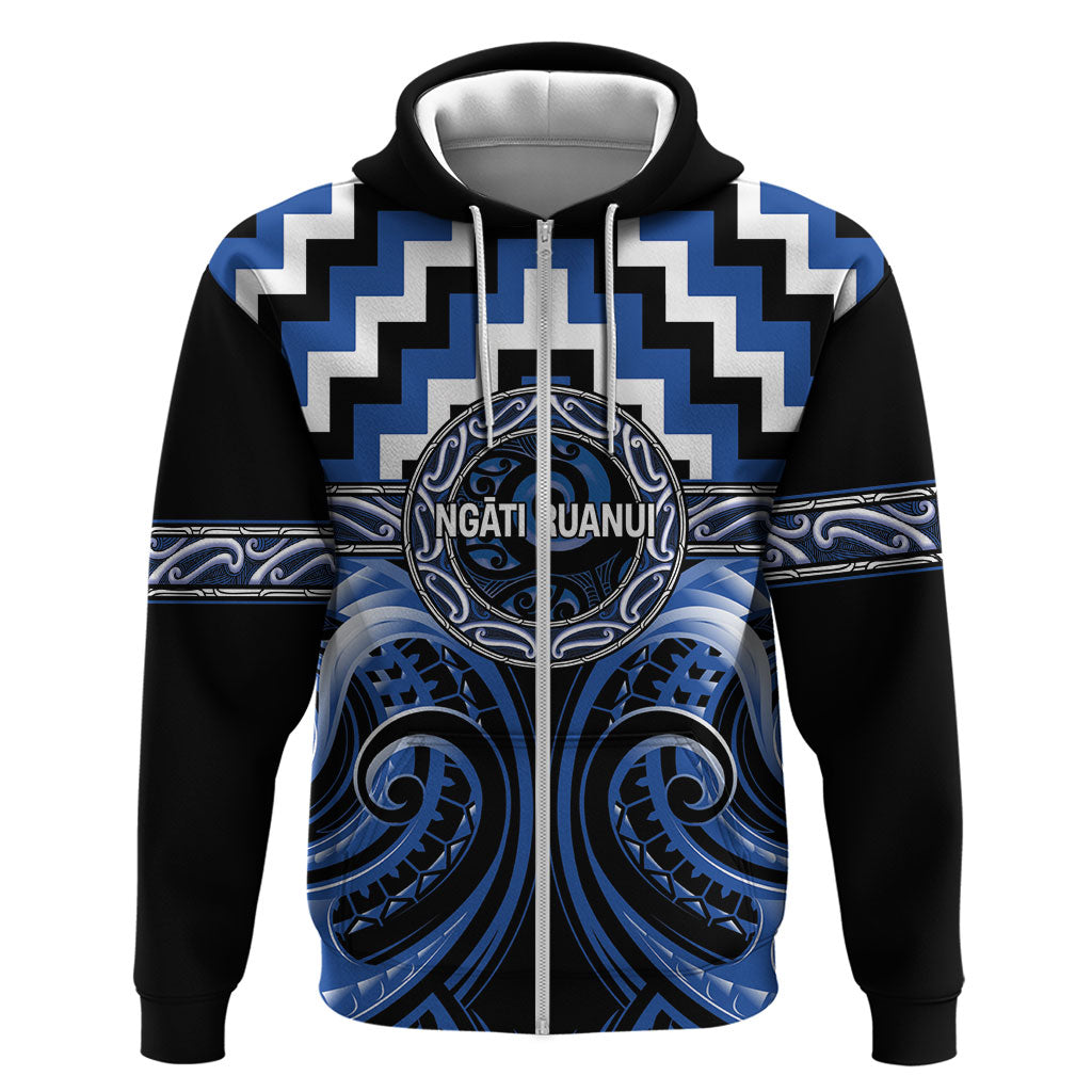 Aotearoa Ngati Ruanui Personalised Zip Hoodie Maori Iwi Poutama Puhoro Tattoo LT14 Zip Hoodie Blue - Polynesian Pride