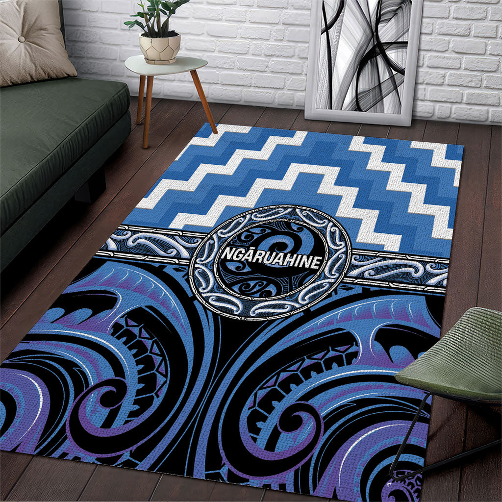 Aotearoa Ngaruahine Area Rug Maori Iwi Poutama Puhoro Tattoo LT14 Blue - Polynesian Pride