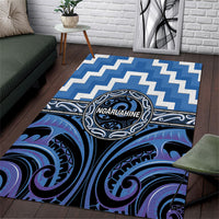 Aotearoa Ngaruahine Area Rug Maori Iwi Poutama Puhoro Tattoo LT14 Blue - Polynesian Pride