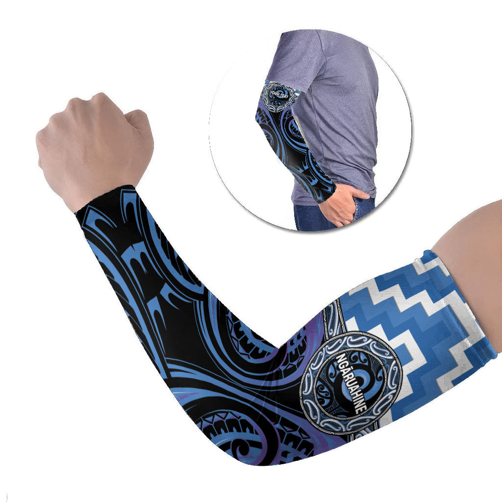 Aotearoa Ngaruahine Personalised Arm Sleeves Maori Iwi Poutama Puhoro Tattoo LT14 Set of 2 Blue - Polynesian Pride