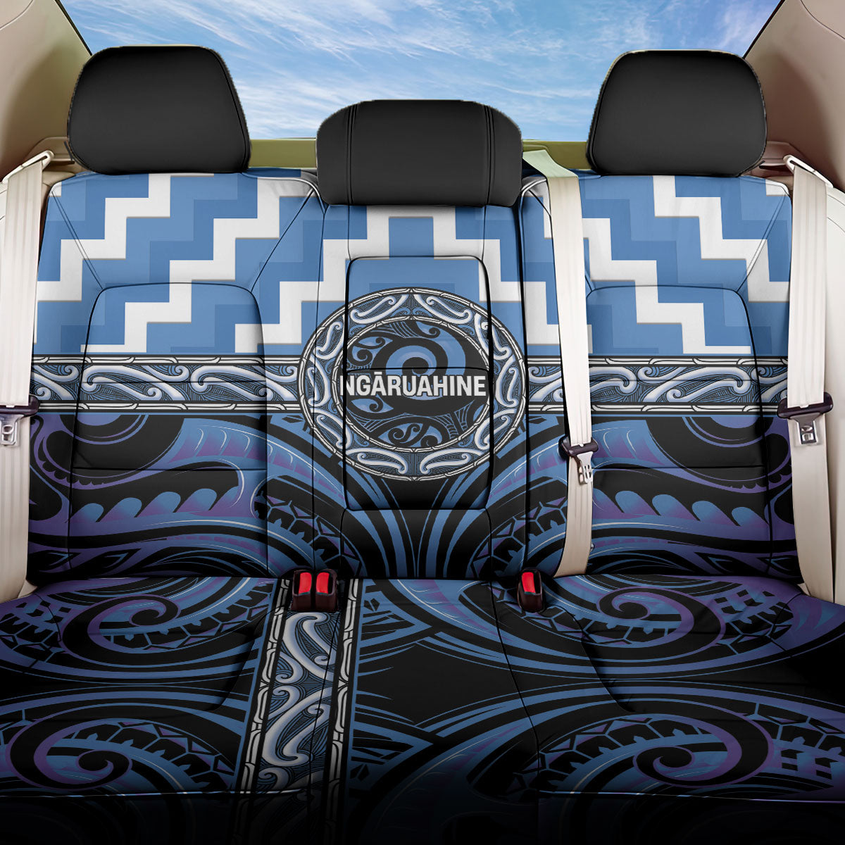 Aotearoa Ngaruahine Back Car Seat Cover Maori Iwi Poutama Puhoro Tattoo LT14 One Size Blue - Polynesian Pride