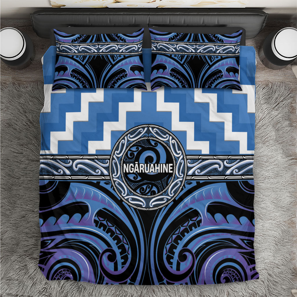 Aotearoa Ngaruahine Bedding Set Maori Iwi Poutama Puhoro Tattoo LT14 Blue - Polynesian Pride