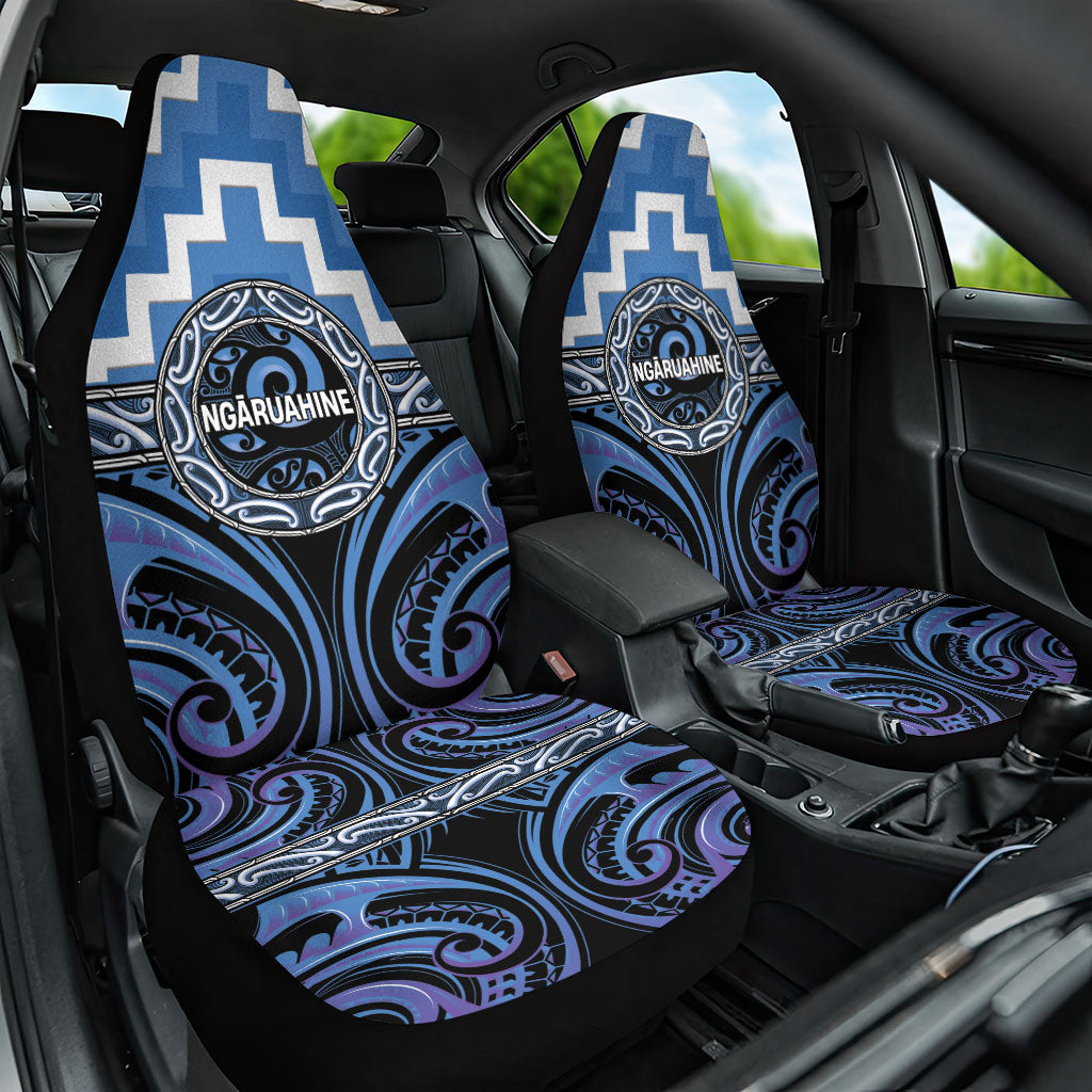 Aotearoa Ngaruahine Car Seat Cover Maori Iwi Poutama Puhoro Tattoo LT14 One Size Blue - Polynesian Pride