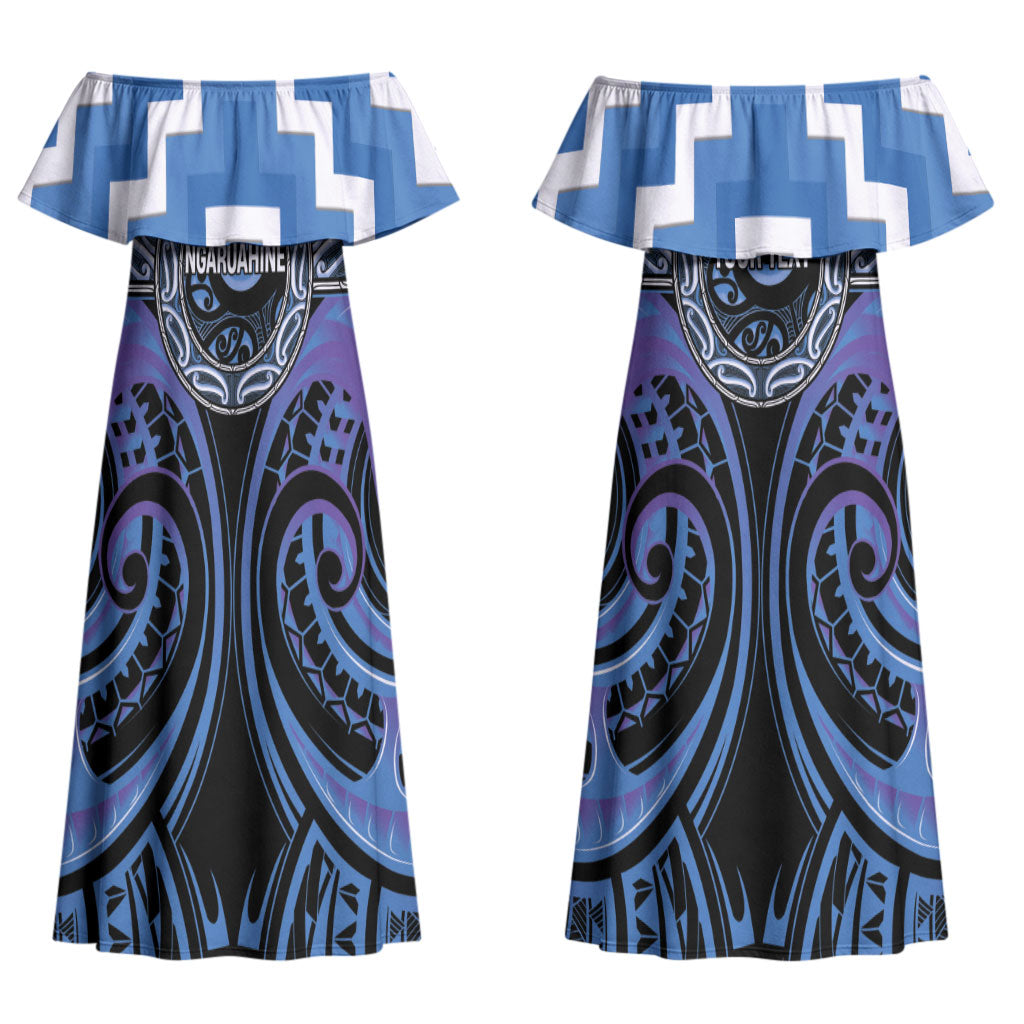 Aotearoa Ngaruahine Personalised Couples Matching Off Shoulder Maxi Dress and Long Sleeve Button Shirt Maori Iwi Poutama Puhoro Tattoo LT14 - Polynesian Pride
