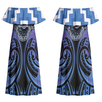 Aotearoa Ngaruahine Personalised Couples Matching Off Shoulder Maxi Dress and Long Sleeve Button Shirt Maori Iwi Poutama Puhoro Tattoo LT14 - Polynesian Pride