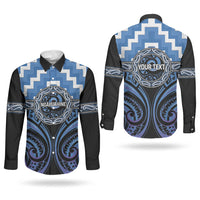 Aotearoa Ngaruahine Personalised Couples Matching Puletasi and Long Sleeve Button Shirt Maori Iwi Poutama Puhoro Tattoo LT14 - Polynesian Pride