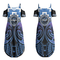 Aotearoa Ngaruahine Personalised Couples Matching Summer Maxi Dress and Long Sleeve Button Shirt Maori Iwi Poutama Puhoro Tattoo LT14 - Polynesian Pride