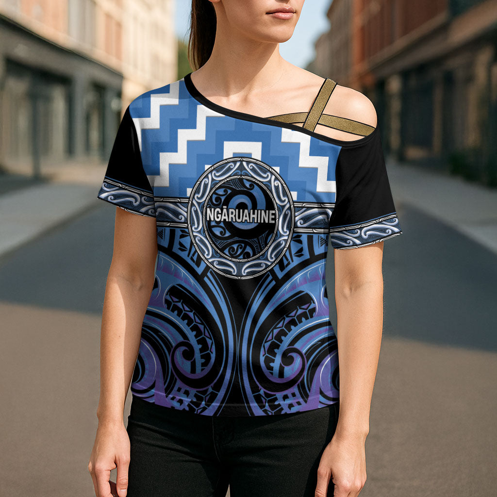 Aotearoa Ngaruahine Personalised Cross Shoulder Shirt Maori Iwi Poutama Puhoro Tattoo LT14 - Polynesian Pride