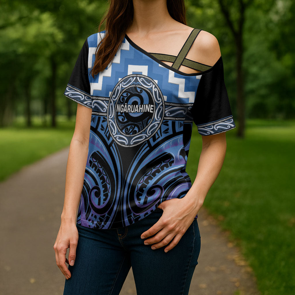 Aotearoa Ngaruahine Personalised Cross Shoulder Shirt Maori Iwi Poutama Puhoro Tattoo LT14 - Polynesian Pride