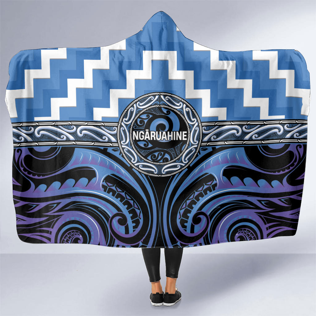 Aotearoa Ngaruahine Hooded Blanket Maori Iwi Poutama Puhoro Tattoo LT14 One Size Blue - Polynesian Pride