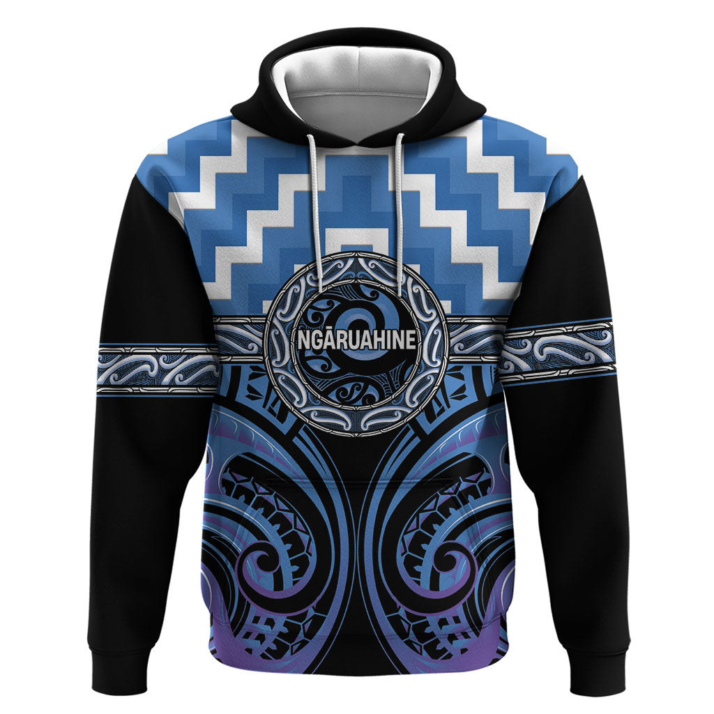 Aotearoa Ngaruahine Personalised Hoodie Maori Iwi Poutama Puhoro Tattoo LT14 Pullover Hoodie Blue - Polynesian Pride