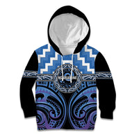 Aotearoa Ngaruahine Personalised Kid Hoodie Maori Iwi Poutama Puhoro Tattoo LT14 Hoodie Blue - Polynesian Pride
