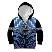 Aotearoa Ngaruahine Personalised Kid Hoodie Maori Iwi Poutama Puhoro Tattoo LT14 Zip Hoodie Blue - Polynesian Pride