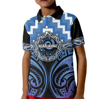 Aotearoa Ngaruahine Personalised Kid Polo Shirt Maori Iwi Poutama Puhoro Tattoo LT14 Kid Blue - Polynesian Pride