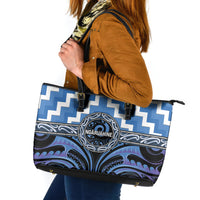 Aotearoa Ngaruahine Leather Tote Bag Maori Iwi Poutama Puhoro Tattoo LT14 Blue - Polynesian Pride