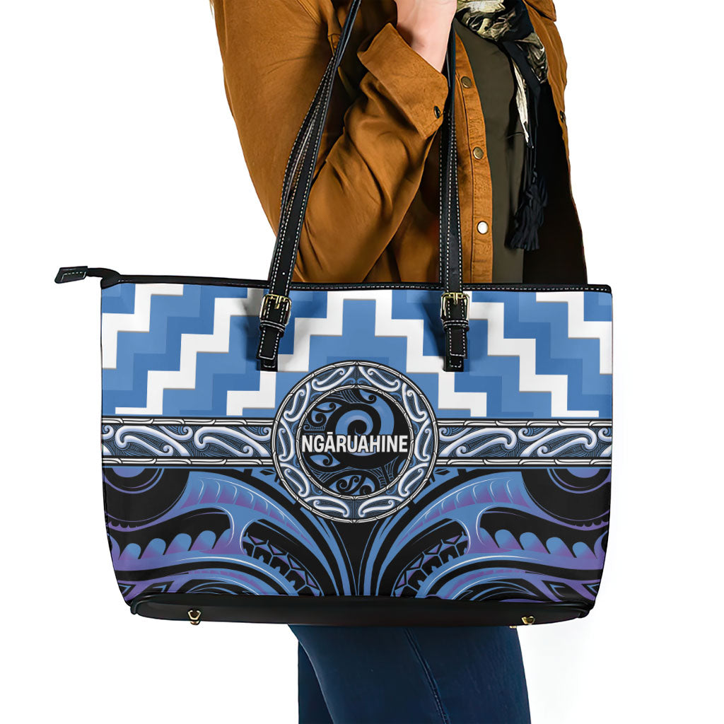 Aotearoa Ngaruahine Leather Tote Bag Maori Iwi Poutama Puhoro Tattoo LT14 - Polynesian Pride