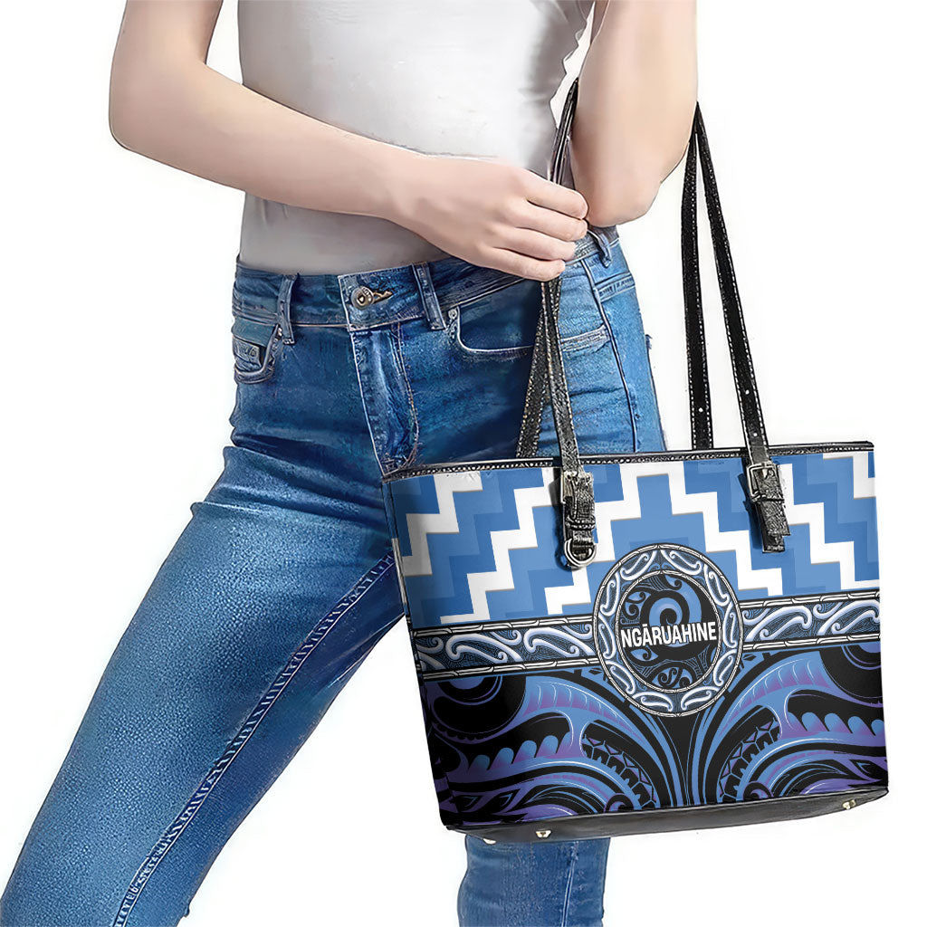 Aotearoa Ngaruahine Leather Tote Bag Maori Iwi Poutama Puhoro Tattoo LT14 - Polynesian Pride