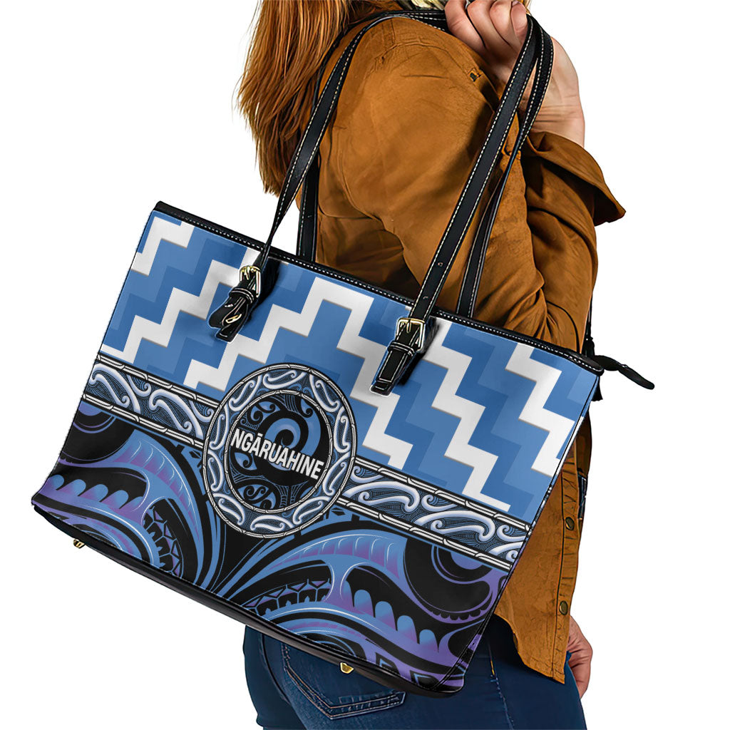 Aotearoa Ngaruahine Leather Tote Bag Maori Iwi Poutama Puhoro Tattoo LT14 - Polynesian Pride