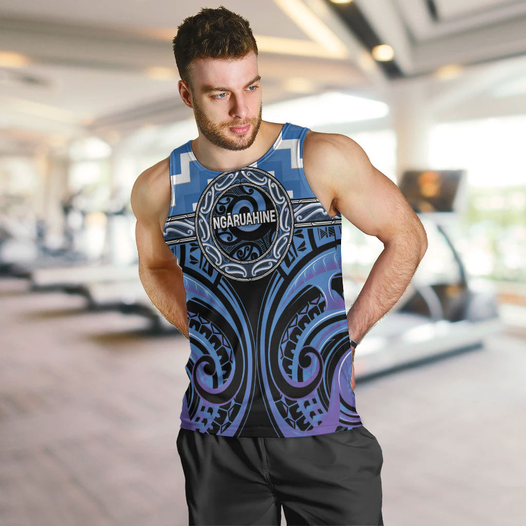 Aotearoa Ngaruahine Personalised Men Tank Top Maori Iwi Poutama Puhoro Tattoo LT14 Blue - Polynesian Pride