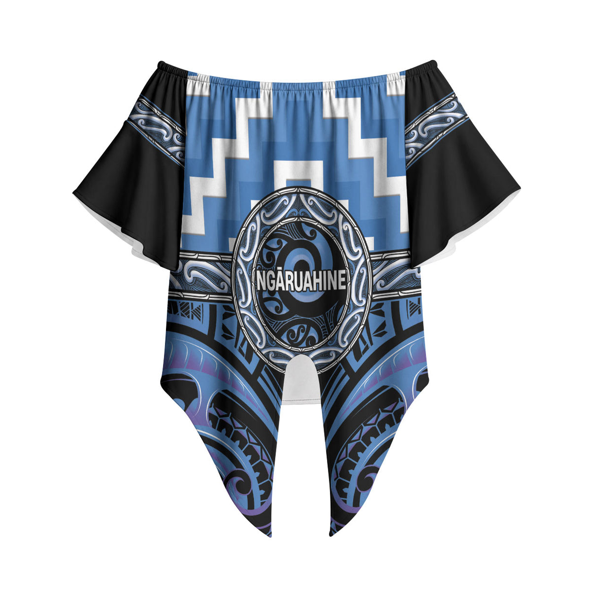Aotearoa Ngaruahine Personalised Off Shoulder Wrap Waist Top Maori Iwi Poutama Puhoro Tattoo LT14 - Polynesian Pride