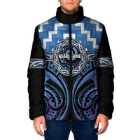 Aotearoa Ngaruahine Personalised Padded Jacket Maori Iwi Poutama Puhoro Tattoo LT14 Men Blue - Polynesian Pride