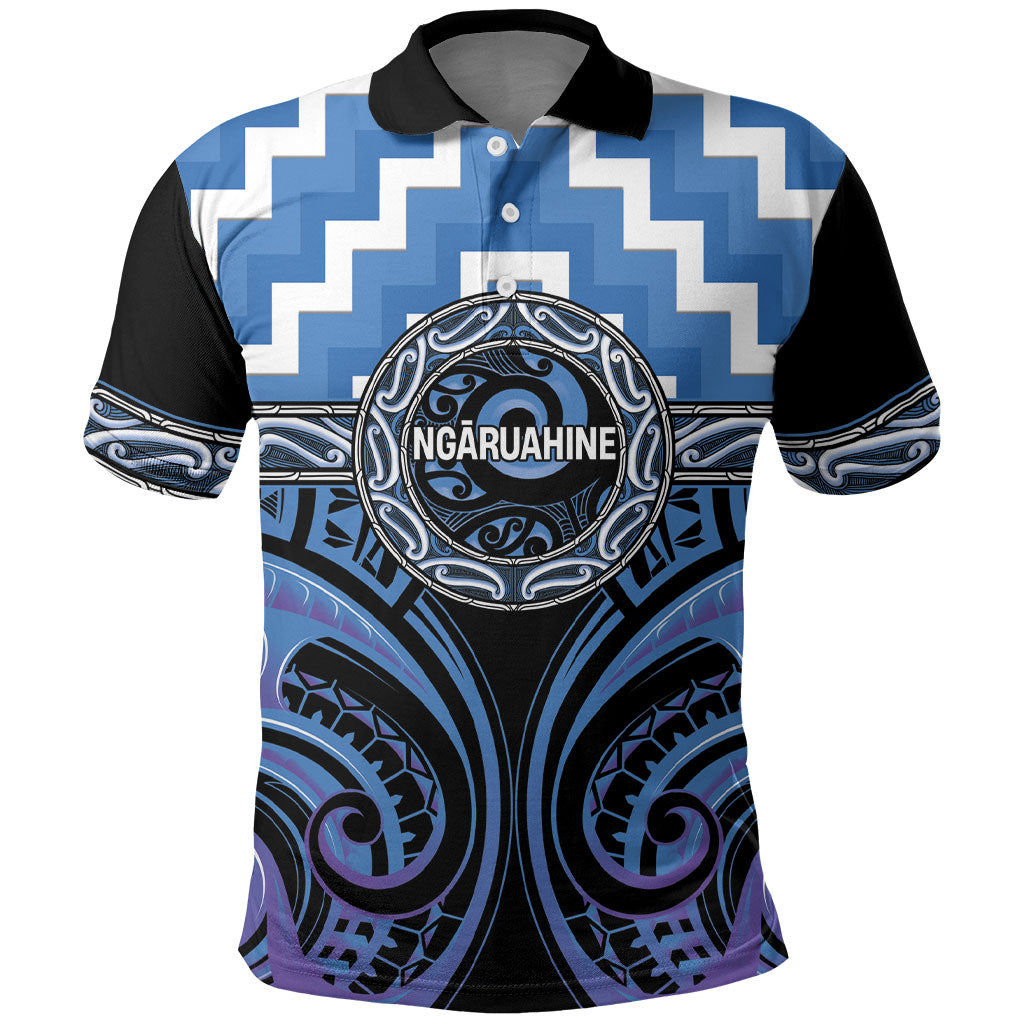Aotearoa Ngaruahine Personalised Polo Shirt Maori Iwi Poutama Puhoro Tattoo LT14 Blue - Polynesian Pride