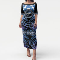 Aotearoa Ngaruahine Personalised Puletasi Maori Iwi Poutama Puhoro Tattoo LT14 Long Dress Blue - Polynesian Pride