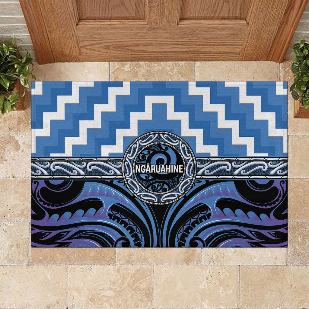 Aotearoa Ngaruahine Rubber Doormat Maori Iwi Poutama Puhoro Tattoo LT14 Blue - Polynesian Pride