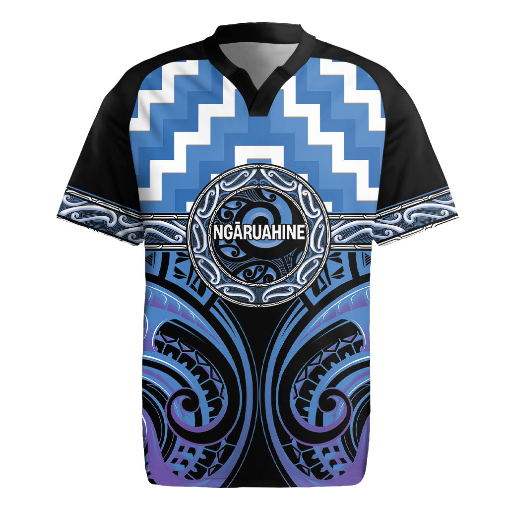 Aotearoa Ngaruahine Personalised Rugby Jersey Maori Iwi Poutama Puhoro Tattoo LT14 Blue - Polynesian Pride