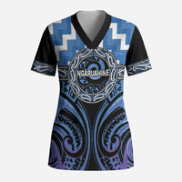 Aotearoa Ngaruahine Personalised Scrub Top Maori Iwi Poutama Puhoro Tattoo LT14 Adult Blue - Polynesian Pride