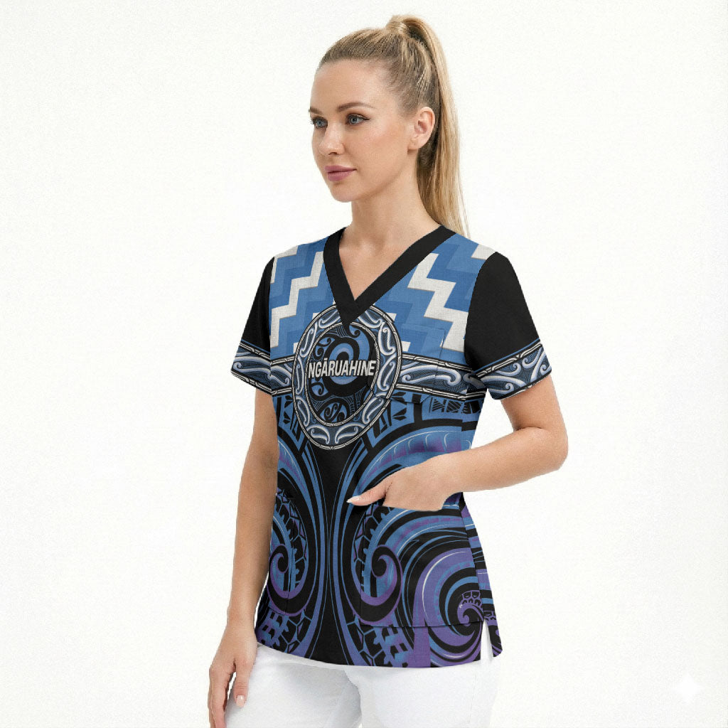 Aotearoa Ngaruahine Personalised Scrub Top Maori Iwi Poutama Puhoro Tattoo LT14 - Polynesian Pride