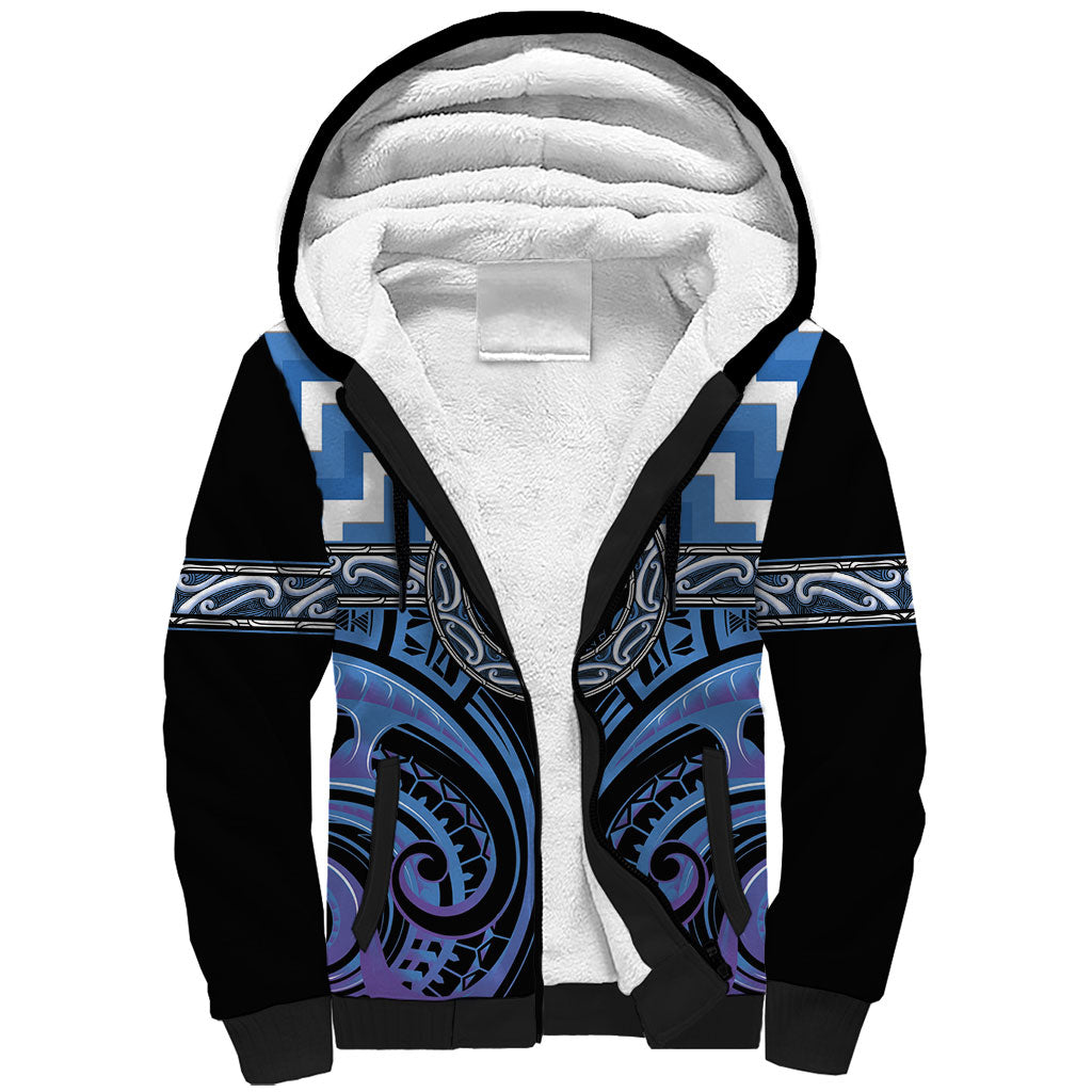 Aotearoa Ngaruahine Personalised Sherpa Hoodie Maori Iwi Poutama Puhoro Tattoo LT14 Unisex Blue - Polynesian Pride