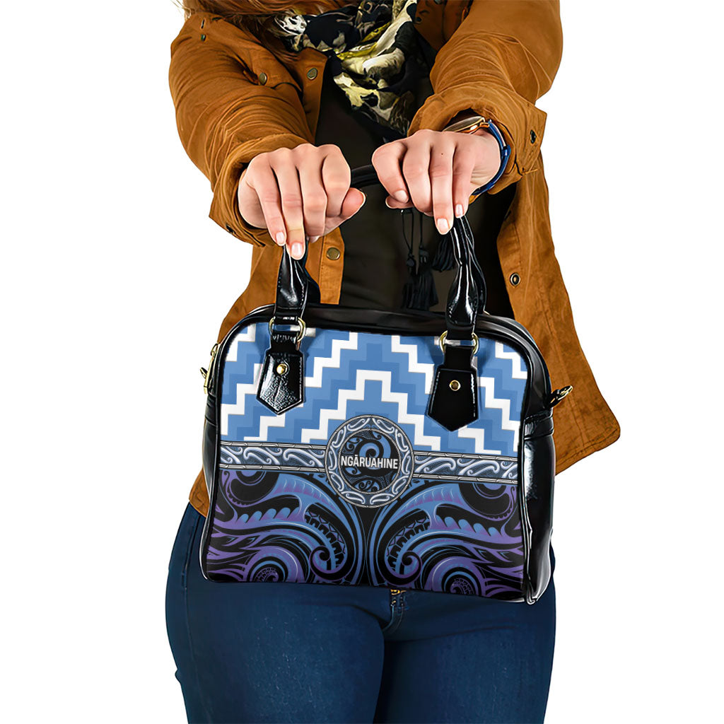 Aotearoa Ngaruahine Shoulder Handbag Maori Iwi Poutama Puhoro Tattoo LT14 One Size Blue - Polynesian Pride