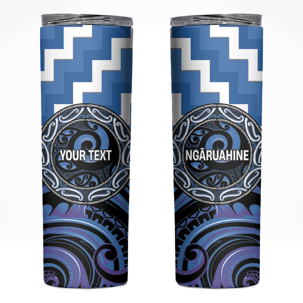 Aotearoa Ngaruahine Personalised Skinny Tumbler Maori Iwi Poutama Puhoro Tattoo LT14 Blue - Polynesian Pride