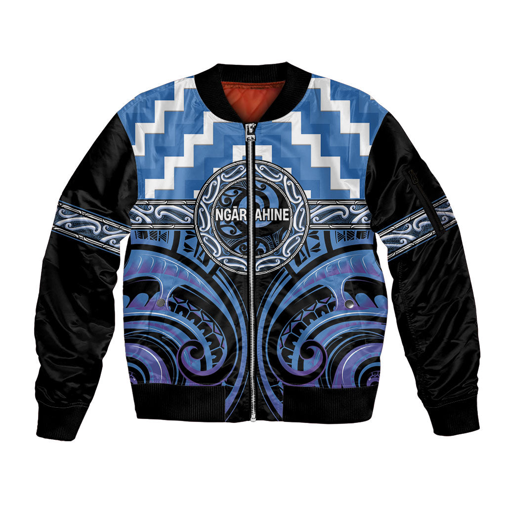 Aotearoa Ngaruahine Personalised Sleeve Zip Bomber Jacket Maori Iwi Poutama Puhoro Tattoo LT14 Unisex Blue - Polynesian Pride