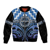 Aotearoa Ngaruahine Personalised Sleeve Zip Bomber Jacket Maori Iwi Poutama Puhoro Tattoo LT14 Unisex Blue - Polynesian Pride