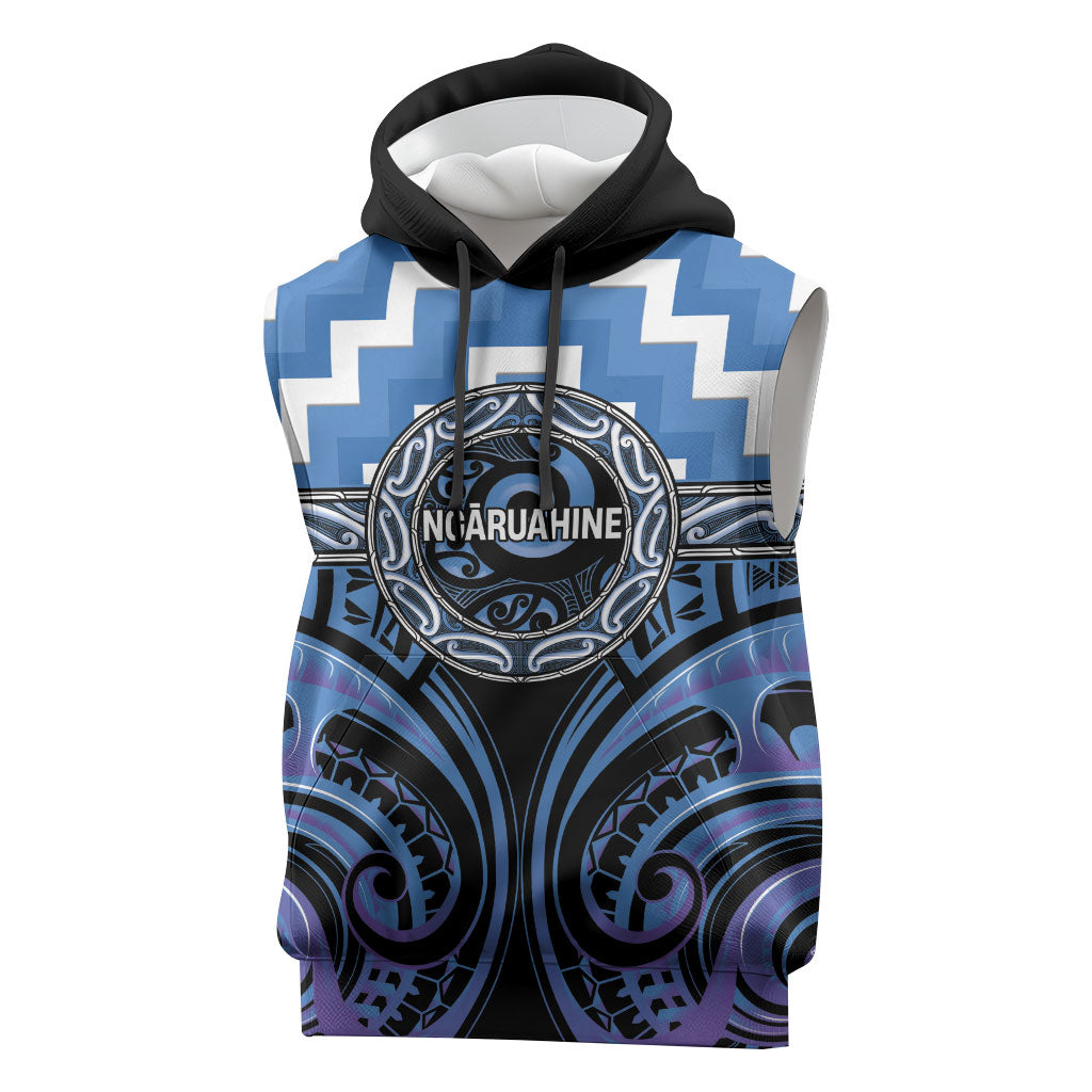 Aotearoa Ngaruahine Personalised Sleeveless Hoodie Maori Iwi Poutama Puhoro Tattoo LT14 Blue - Polynesian Pride