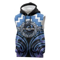 Aotearoa Ngaruahine Personalised Sleeveless Hoodie Maori Iwi Poutama Puhoro Tattoo LT14 Blue - Polynesian Pride