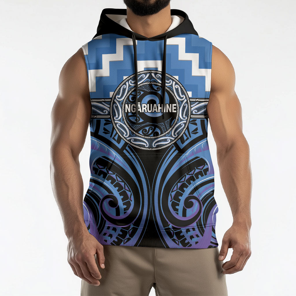 Aotearoa Ngaruahine Personalised Sleeveless Hoodie Maori Iwi Poutama Puhoro Tattoo LT14 - Polynesian Pride