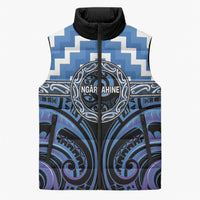 Aotearoa Ngaruahine Personalised Sleeveless Puffer Jacket Maori Iwi Poutama Puhoro Tattoo LT14 Unisex Blue - Polynesian Pride