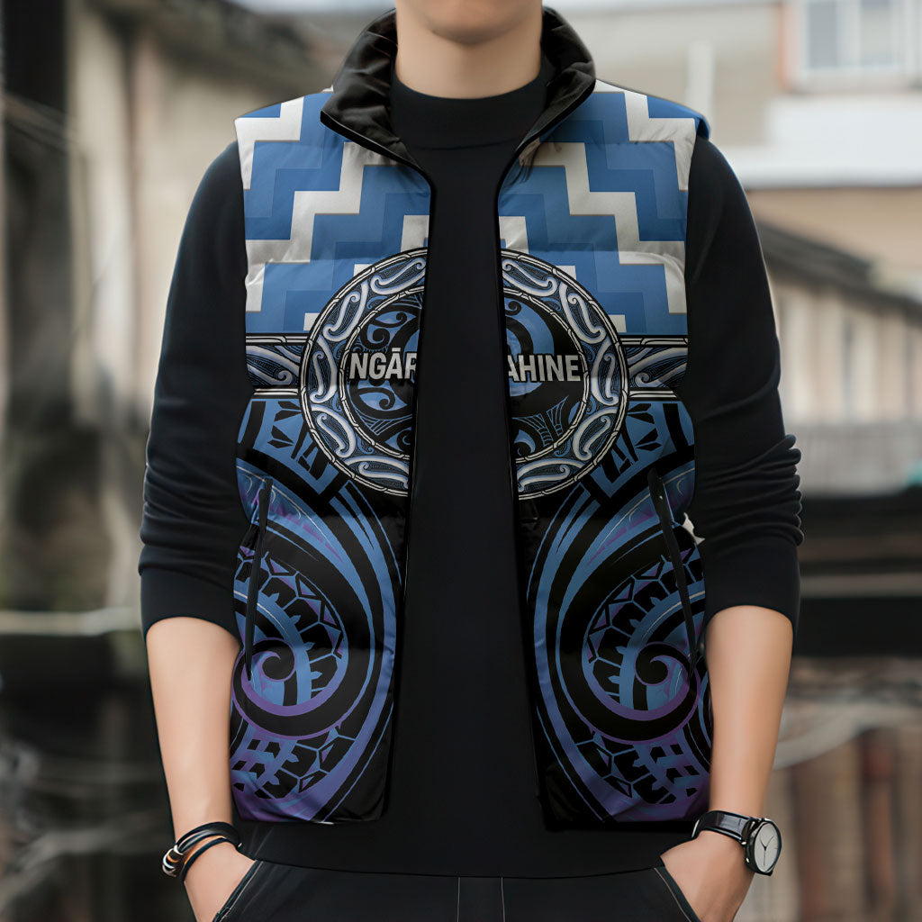 Aotearoa Ngaruahine Personalised Sleeveless Puffer Jacket Maori Iwi Poutama Puhoro Tattoo LT14 - Polynesian Pride