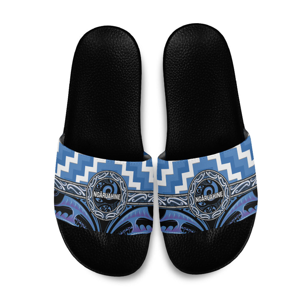 Aotearoa Ngaruahine Slide Sandals Maori Iwi Poutama Puhoro Tattoo LT14 Blue - Polynesian Pride