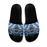 Aotearoa Ngaruahine Slide Sandals Maori Iwi Poutama Puhoro Tattoo LT14 Blue - Polynesian Pride