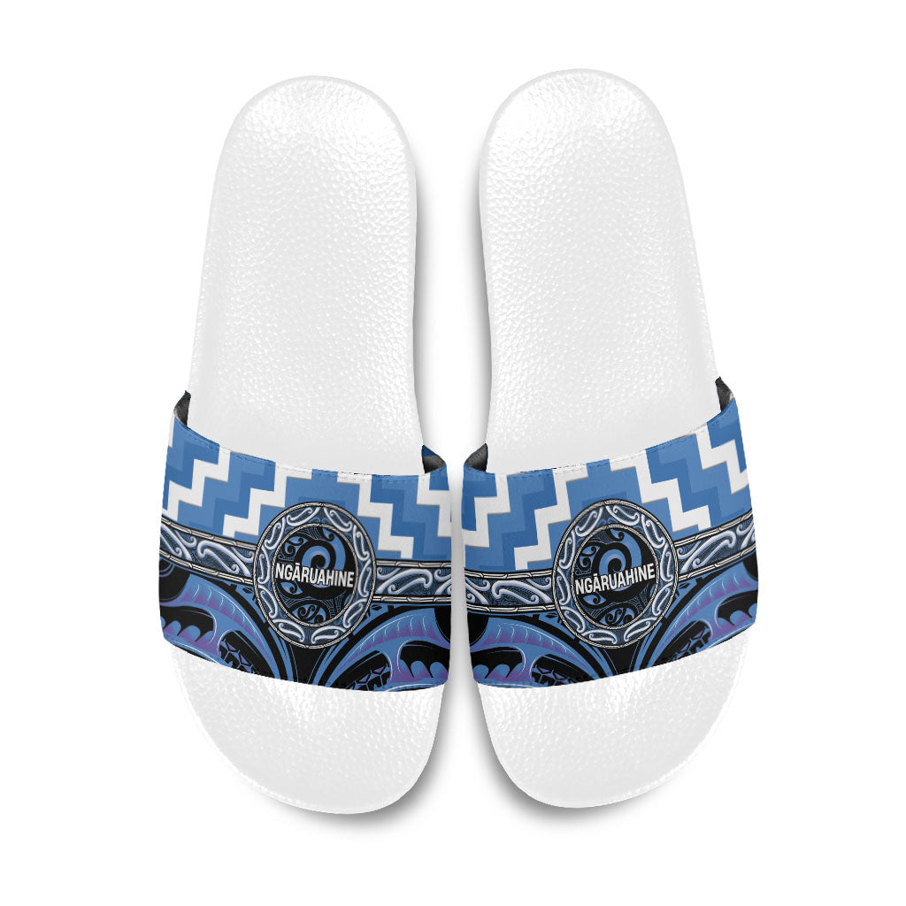 Aotearoa Ngaruahine Slide Sandals Maori Iwi Poutama Puhoro Tattoo LT14 Blue - Polynesian Pride