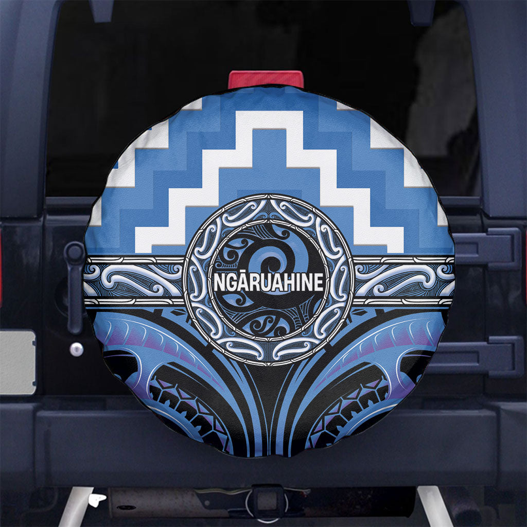 Aotearoa Ngaruahine Spare Tire Cover Maori Iwi Poutama Puhoro Tattoo LT14 No hole Blue - Polynesian Pride