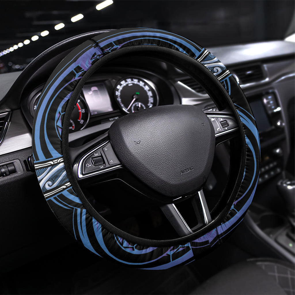 Aotearoa Ngaruahine Steering Wheel Cover Maori Iwi Poutama Puhoro Tattoo LT14 Universal Fit Blue - Polynesian Pride