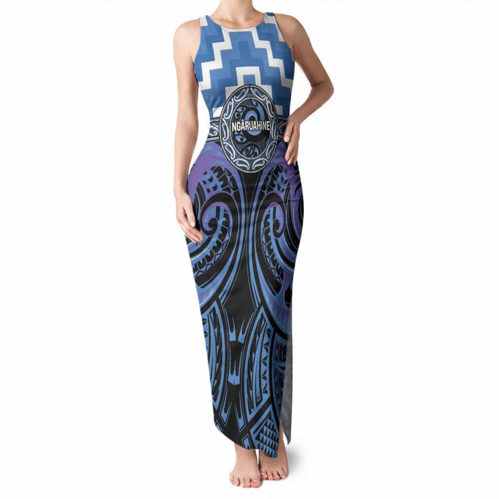 Aotearoa Ngaruahine Personalised Tank Maxi Dress Maori Iwi Poutama Puhoro Tattoo LT14 Women Blue - Polynesian Pride