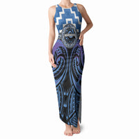Aotearoa Ngaruahine Personalised Tank Maxi Dress Maori Iwi Poutama Puhoro Tattoo LT14 Women Blue - Polynesian Pride